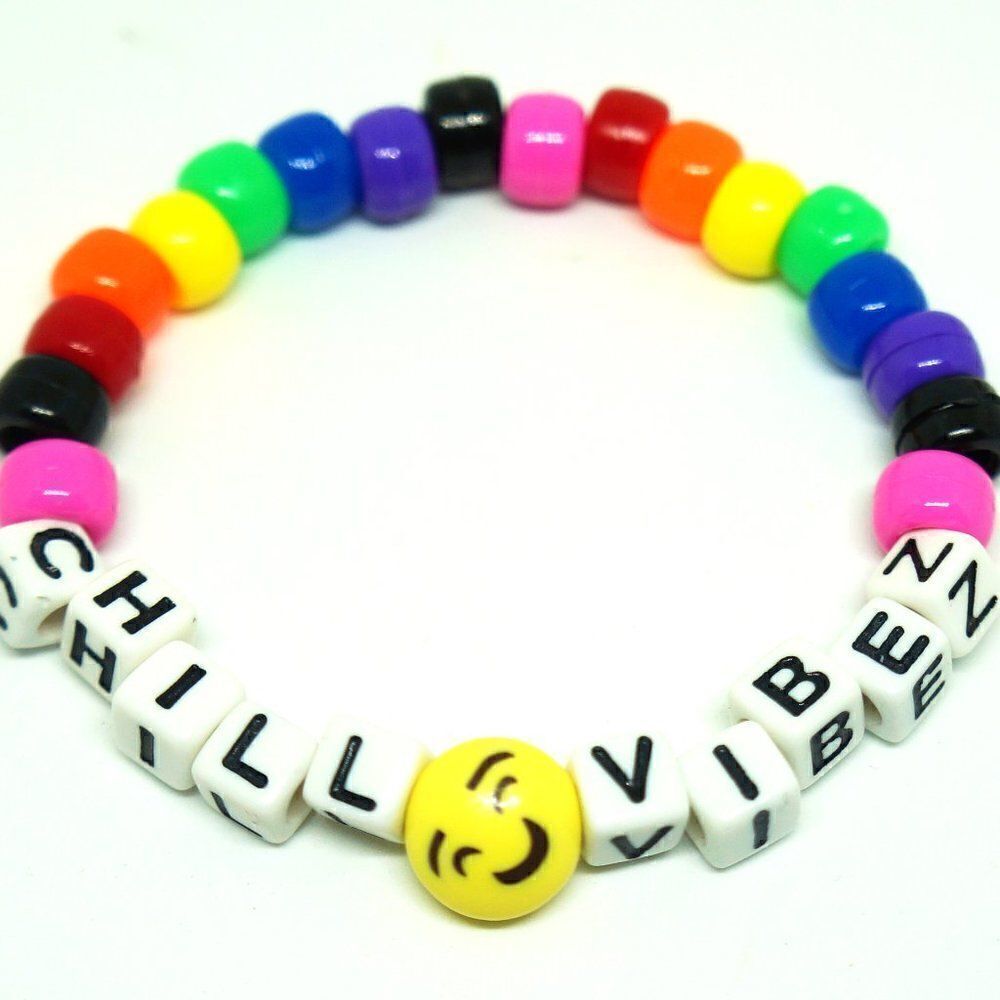 Rainbow Smiley Kandi Custom Word bracelet Chill Vibez
